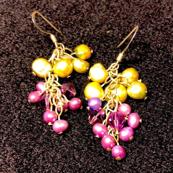 SUNDANCE beaded, purple and gold, earrings in sterling. EUC. - Picture 1 of 4